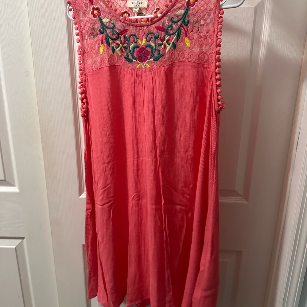 Coral Embroidered Top